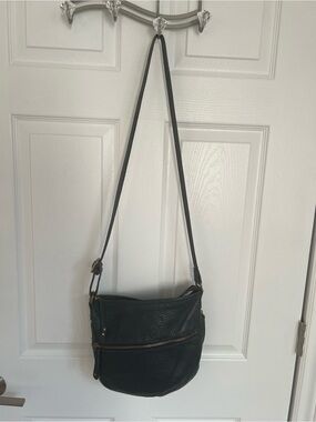 Roots Black Pebbled Leather Crossbody Bag | Genuine Leather | Adjustable Strap